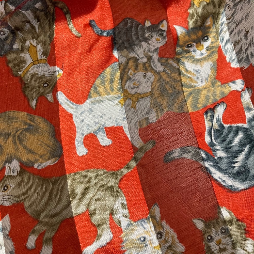 Vintage Kitten Cat Red Sheer Satin Scarf